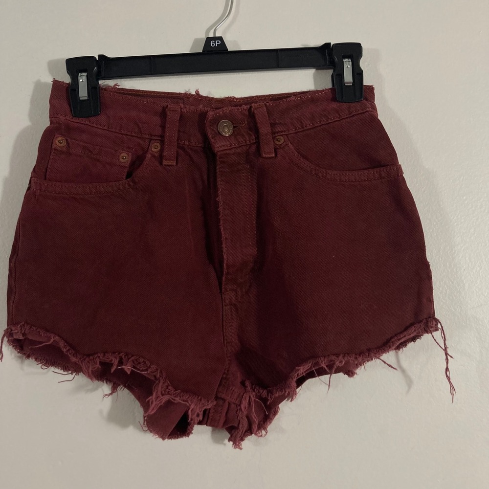 Levi's Denim Cut Off Shorts Womens 25 Burgundy Maroon High Rise Raw Hem